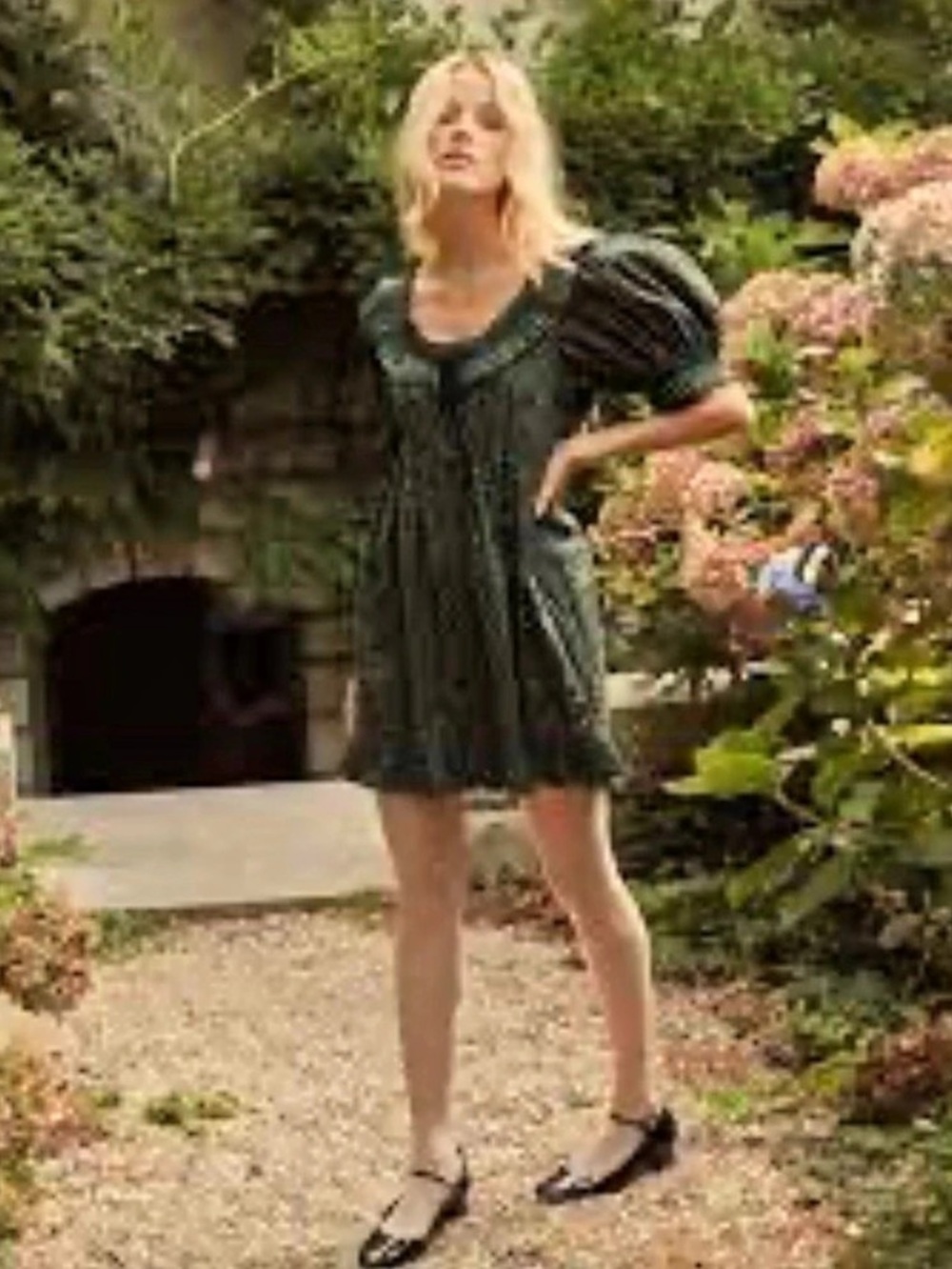 Doen Marcela Dress Floral Puff Sleeve Green & Pink
